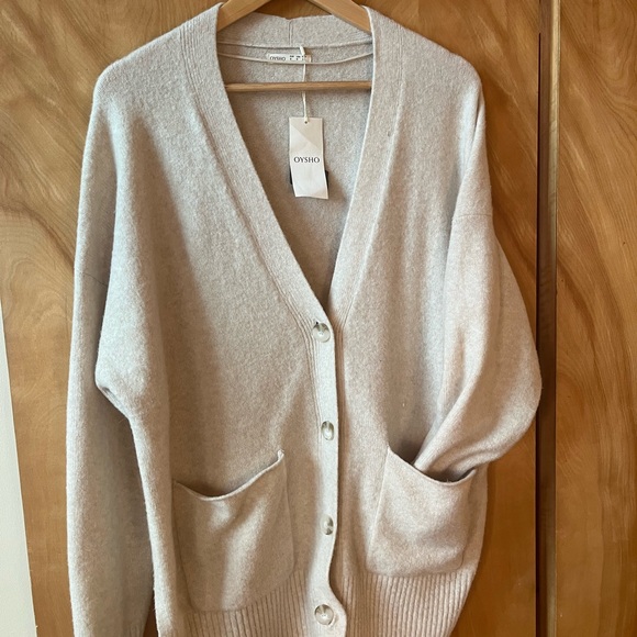 bnwt Oysho heathered cream cardigan with pockets - Picture 8 of 8